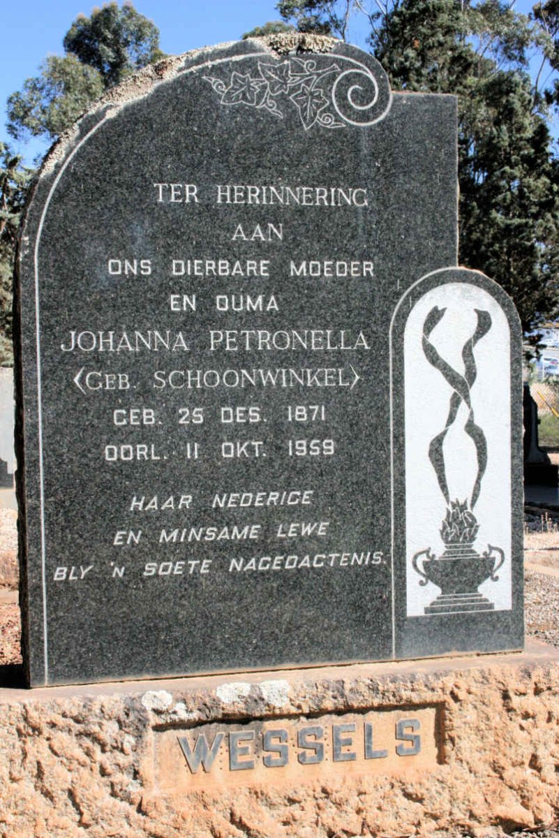 WESSELS Johanna Petronella neé SCHOONWINKEL 1871-1957