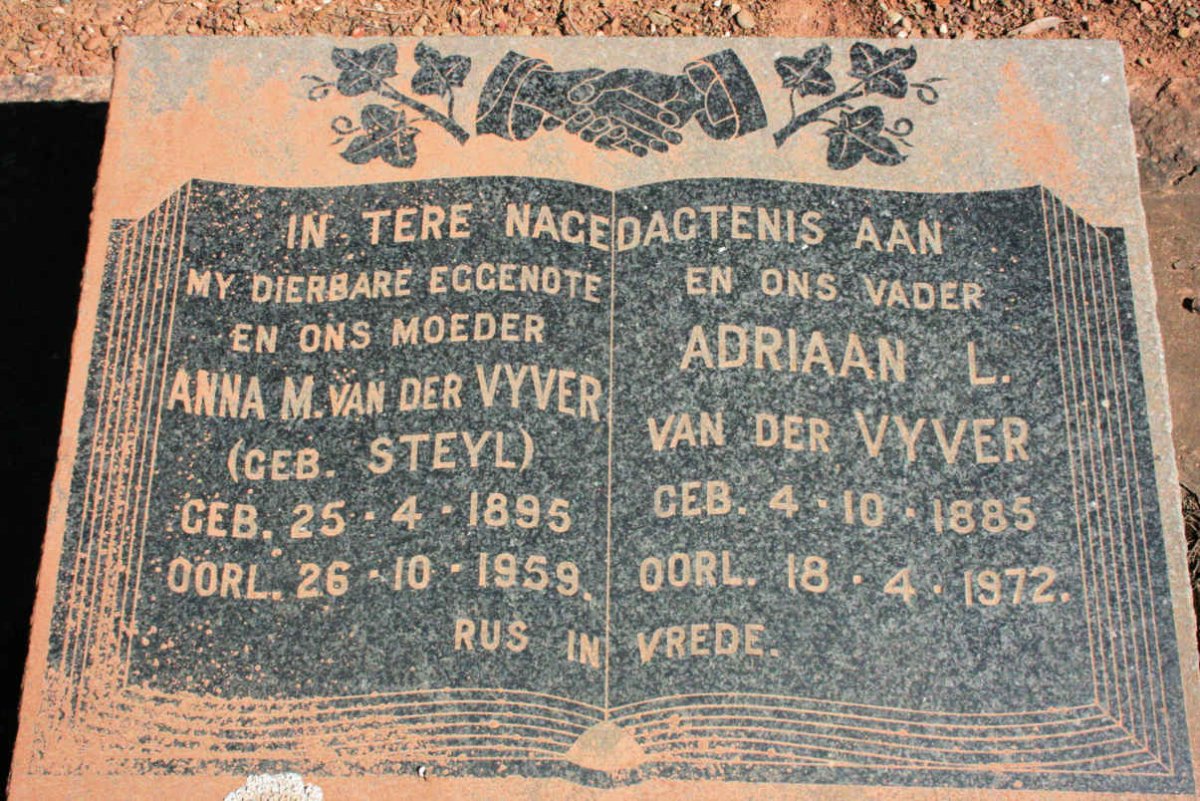 VYVER Adriaan L., van der 1885-1972 &amp; Anna M. STEYL 1895-1959
