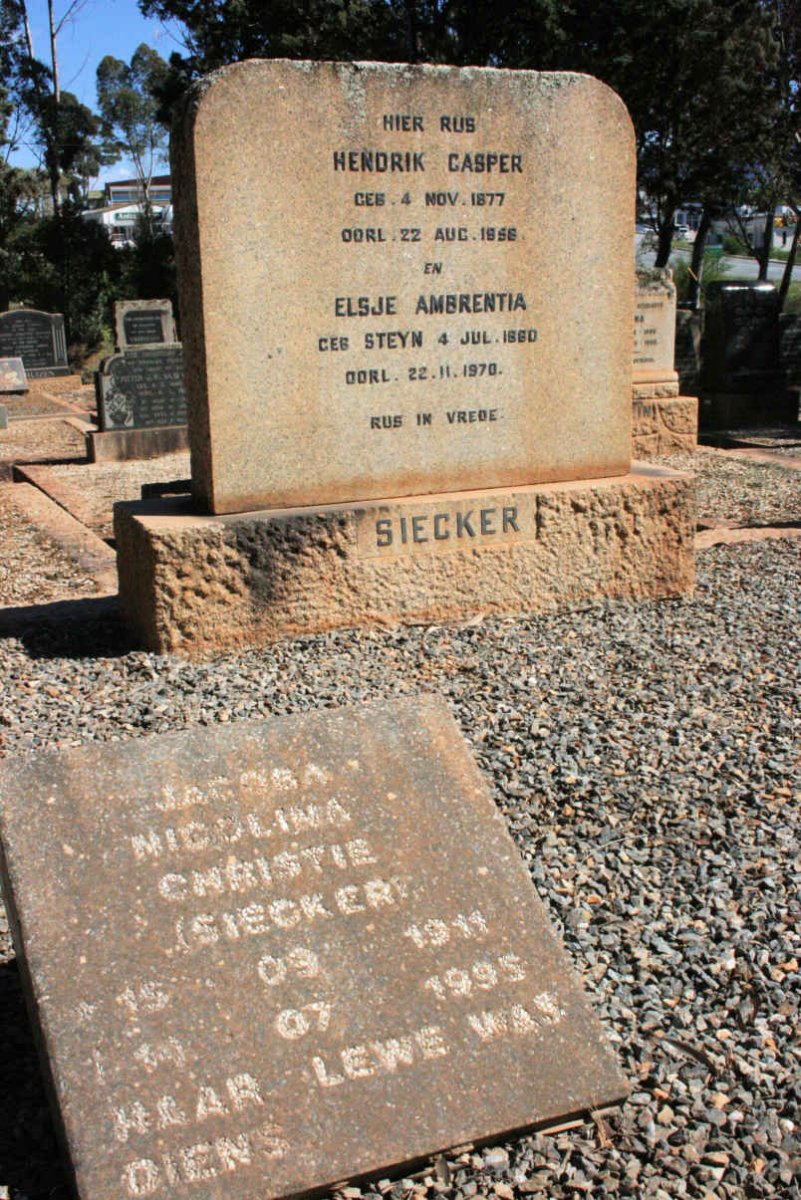 SIECKER Hendrik Casper 1877-1958 &amp; Elsje Ambrentia STEYN 1880-1970 :: Jacoba Nicolina CHRISTIE neé SIECKER 1911-1995