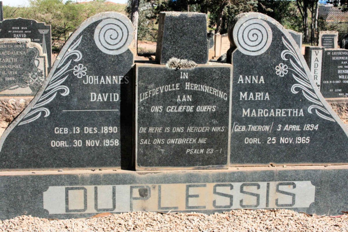PLESSIS Johannes David, du 1890-1958 &amp; Maria Margaretha THERON 1894-1965