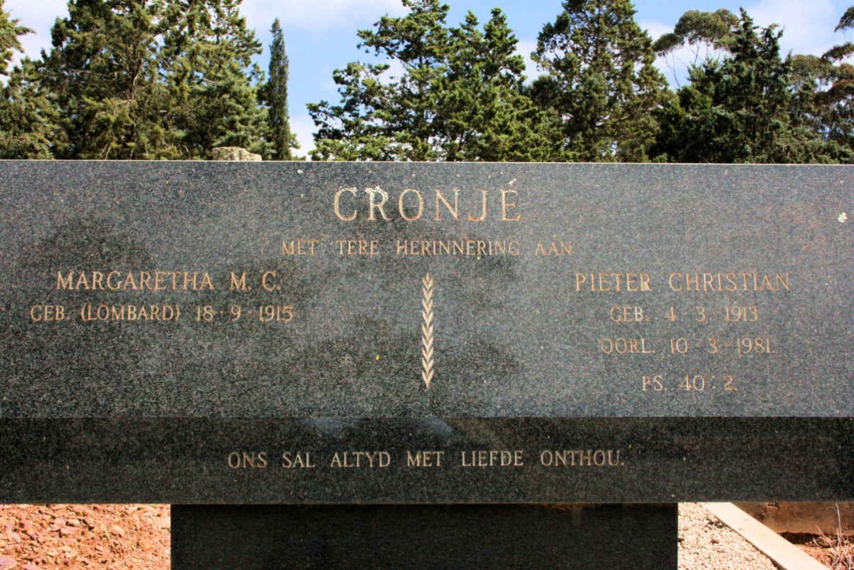 CRONJE Pieter Christian 1913-1981 &amp; Magaretha M.C. LOMBARD 1915-