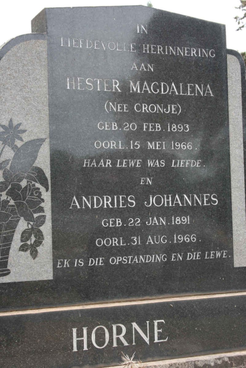 HORNE Andries Johannes 1891-1966 &amp; Hester Magdalena CRONJE 1893-1966