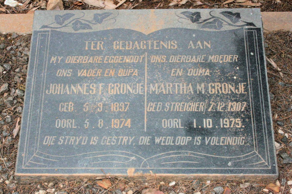 CRONJE Johannes 1897-1974 &amp; Martha M. 1907-1975