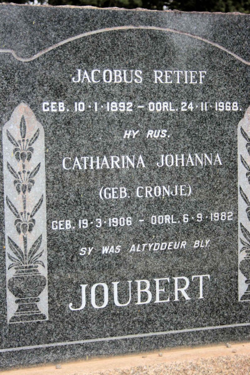 JOUBERT Jacobus Retief 1892-1968 &amp; Catharina Johanna CRONJE 1906-1982