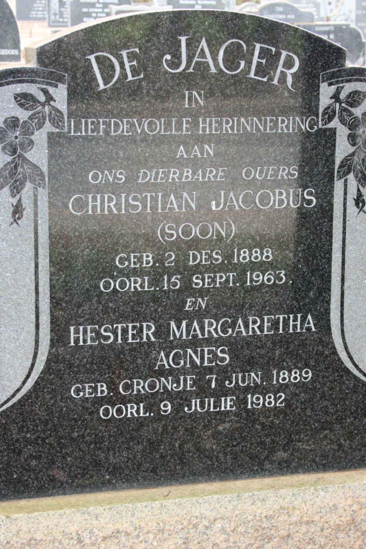 JAGER Christiaan Jacobus, de 1888-1963 &amp; Hester Margaretha Agnes 1889-1982
