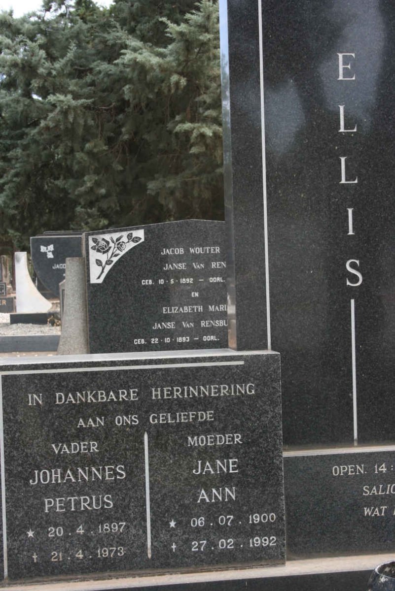 ELLIS Johannes Petrus 1897-1973 &amp; Jane Ann 1900-1992