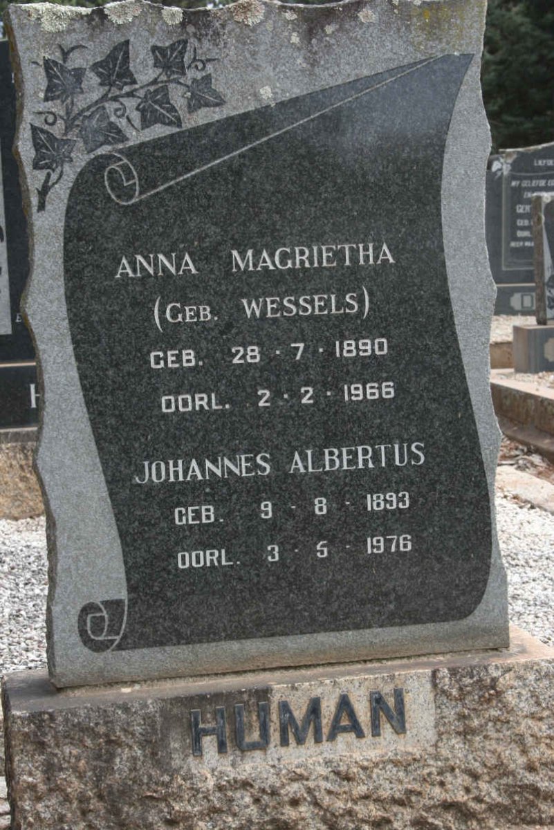 HUMAN Johannes Albertus 1893-1976 &amp; Anna Magrietha WESSELS 1890-1966