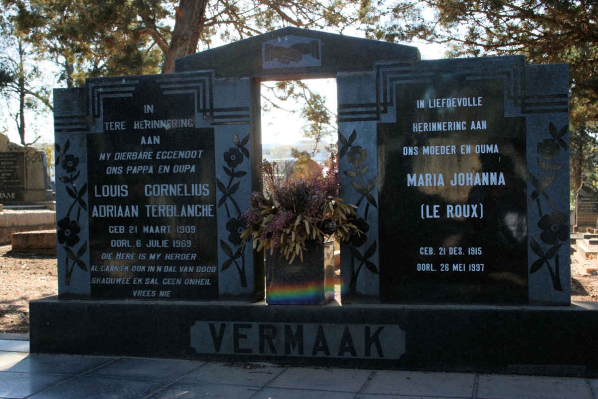 VERMAAK Louis Cornelius Adriaan Terblanche 1909-1969 &amp; Maria Johanna LE ROUX 1915-1997