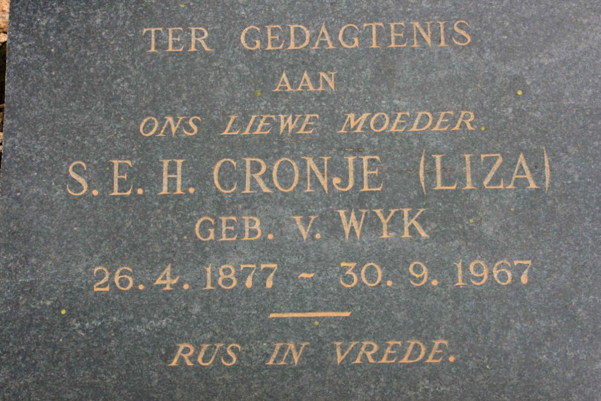 CRONJE S.E.H. neé VAN WYK 1877-1967