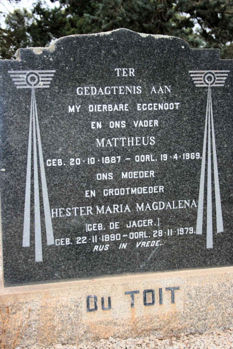 TOIT Mattheus, du 1887-1969 &amp; Hester Maria Magdalena DE JAGER 1890-1970