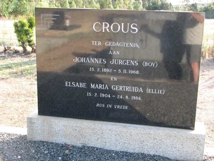 CROUS Johannes Jurgens 1892-1968 &amp; Elsabe Maria Gertruida 1904-1986