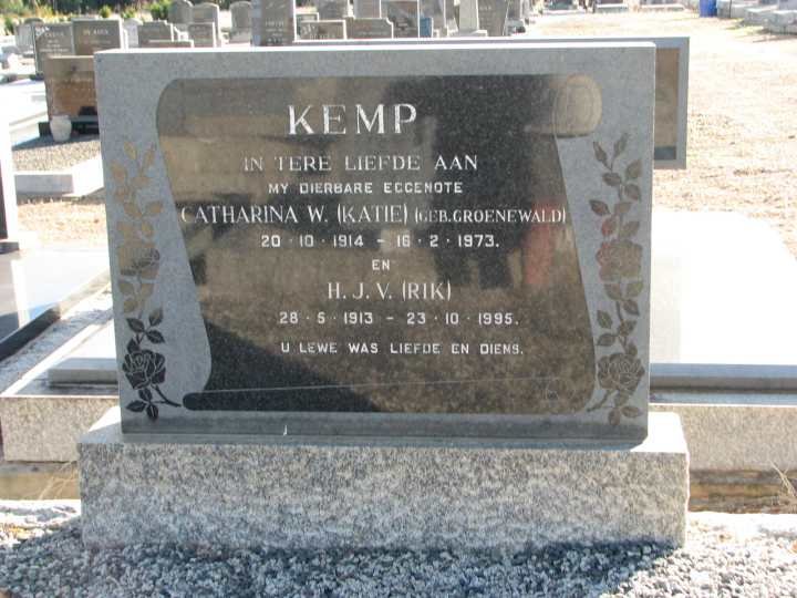 KEMP H.J.V. 1913-1995 &amp; Catharina W. GROENEWALD 1914-1973