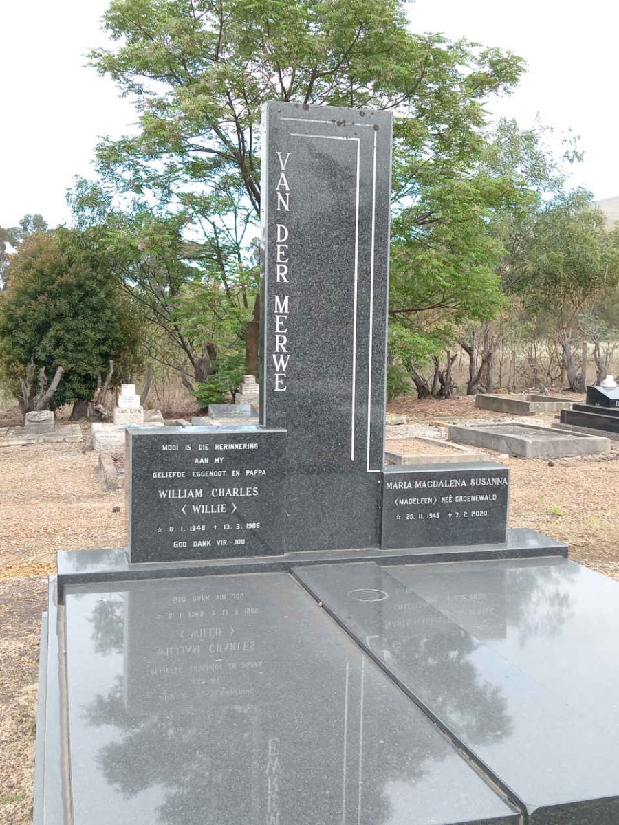 MERWE William Charles, van der 1948-1986 & Maria Magdalena Susanna GROENEWALD 1945-2020