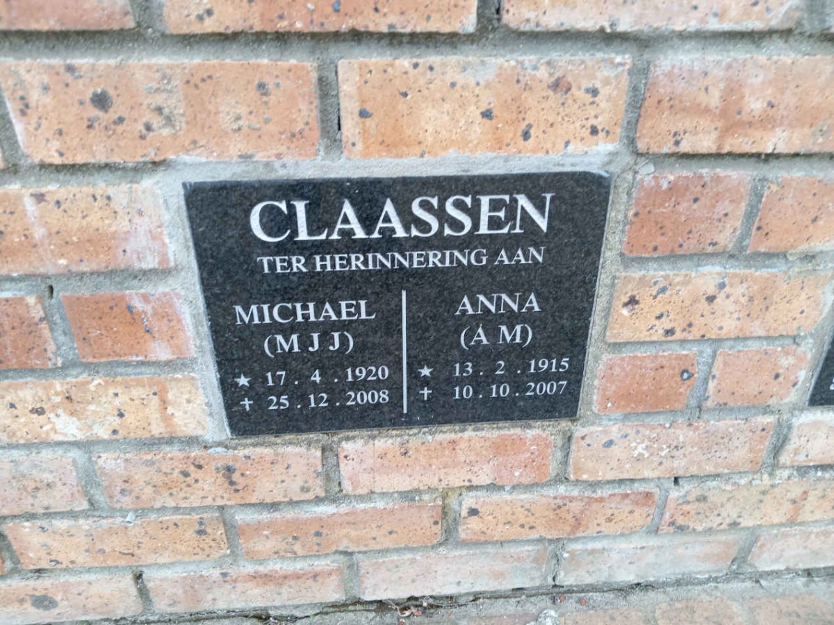CLAASSEN Michael M.J.J. 1920-2008 &amp; Anna A.M. 1915-2007