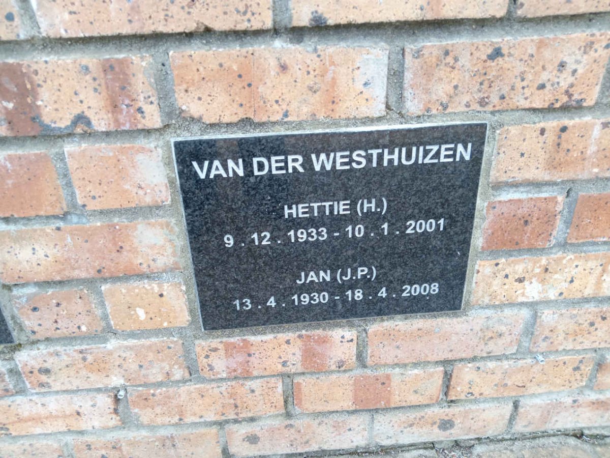 WESTHUIZEN J.P., van der 1930-2008 & H. 1933-2001