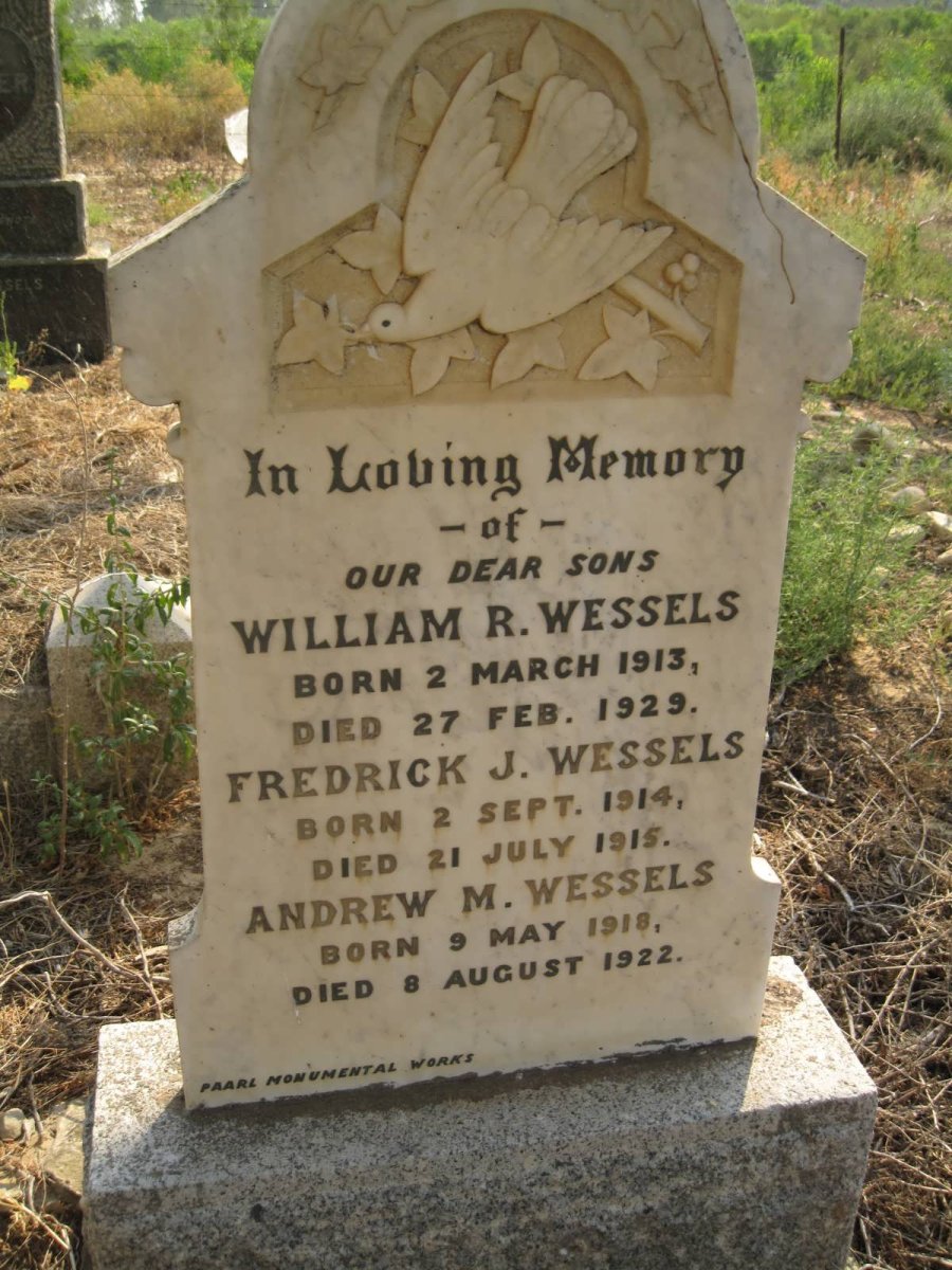 WESSELS William R. 1913-1929 :: WESSELS Fredrick J. 1914-1915 :: WESSELS Andrew M. 1918-1922