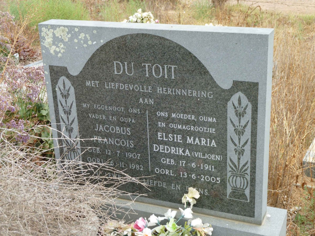 TOIT Jacobus Francois, du 1907-1982 &amp; Elsie Maria Dedrika VILJOEN 1911-2005
