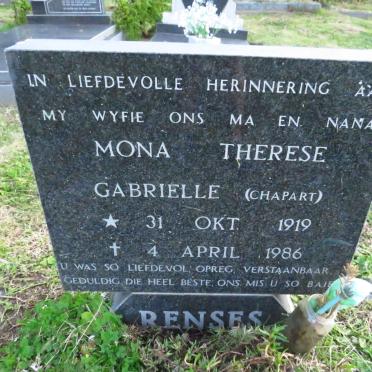 RENSES Mona Therese Gabrielle nee CHAPART 1919-1986