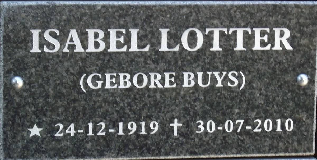 LOTTER Isabel nee BUYS 1919-2010