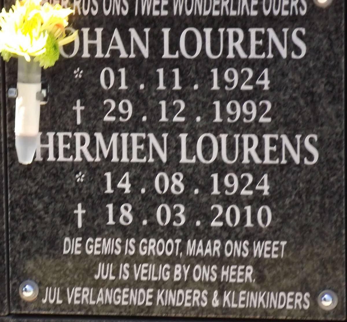 LOURENS Johan 1924-1992 &amp; Hermien 1924-2010