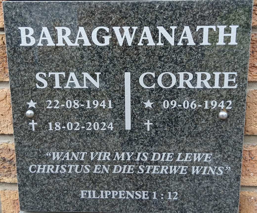 BARAGWANATH Stan 1941-2024 & Corrie 1942-