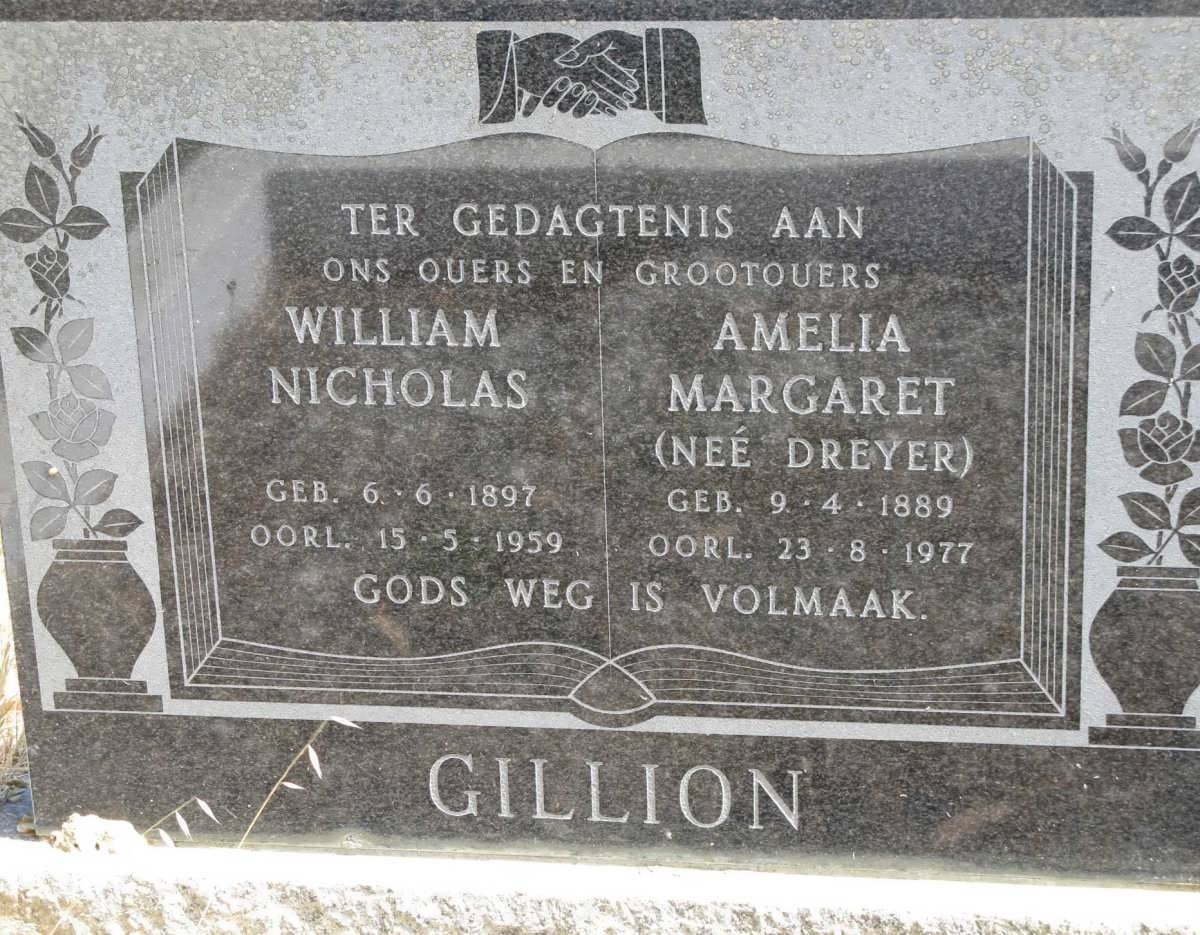 GILLION William Nicholas 1897-1959 &amp; Amelia Margaret DREYER 1889-1977