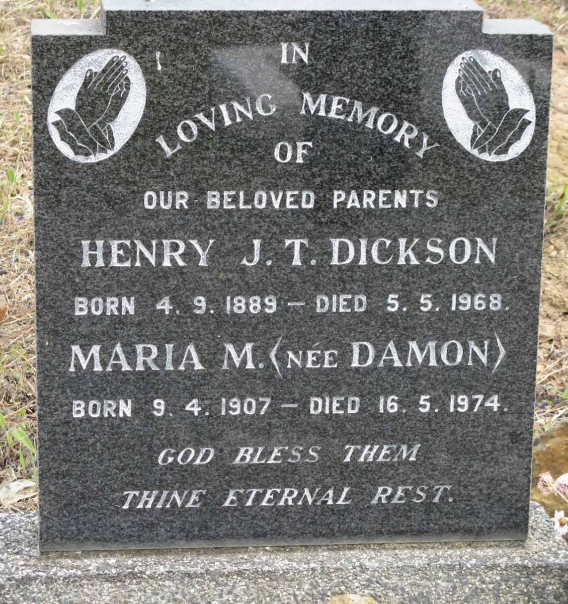 DICKSON Henry J.T. 1889-1968 &amp; Maria M. DAMON 1907-1974