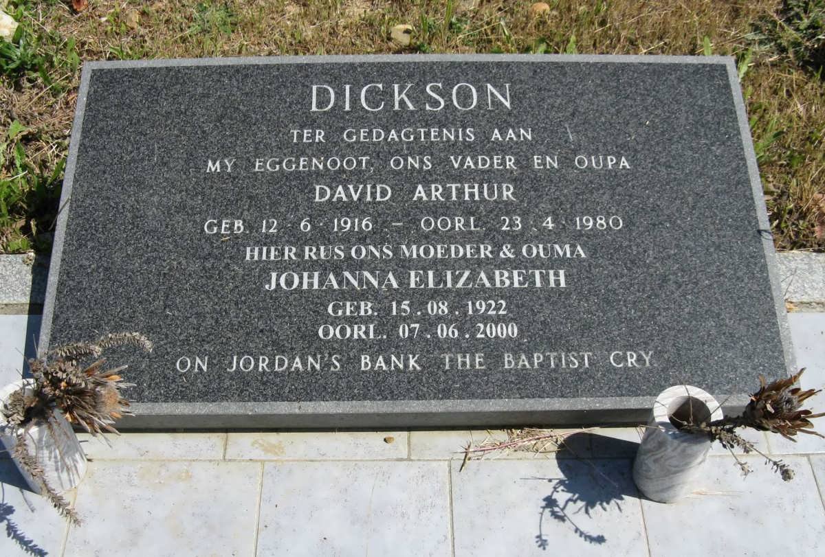 DICKSON David Arthur 1916-1980 &amp; Johanna Elizabeth 1922-2000