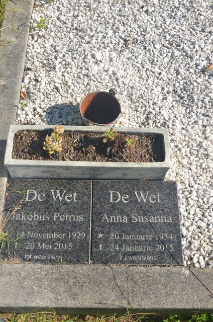 WET Jacobus Petrus, de 1929-2015 & Anna Susanna 1934-2015