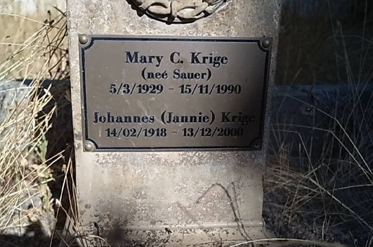 KRIGE Johannes 1918-2000 &amp; Mary C. SAUER 1929-1990
