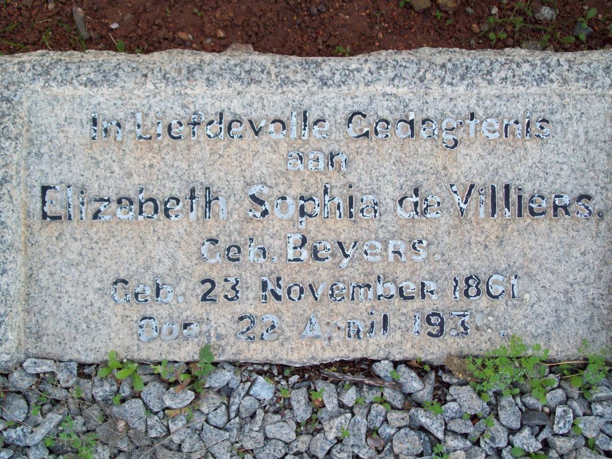 VILLIERS Elizabeth Sophia nee BEYERS 1861-193?