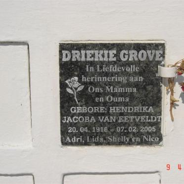 GROVE Hendrika Jacoba nee VAN EETVELDT 1916-2005