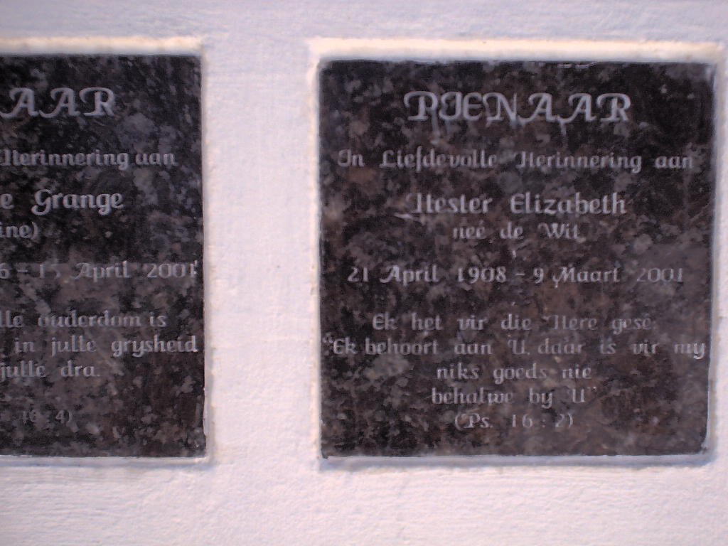 PIENAAR Hester Elizabeth nee DE WIT 1908 - 2001
