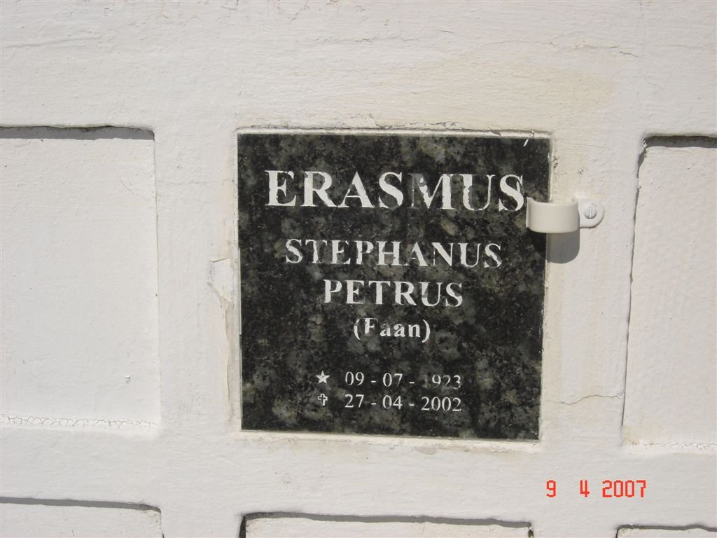 ERASMUS Stephanus Petrus 1923-2002