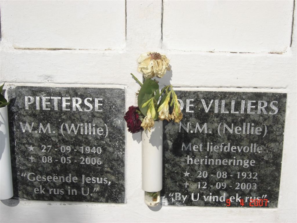 PIETERSE W.M. 1940-2006 :: DE VILLIERS N.M. 1932-2003