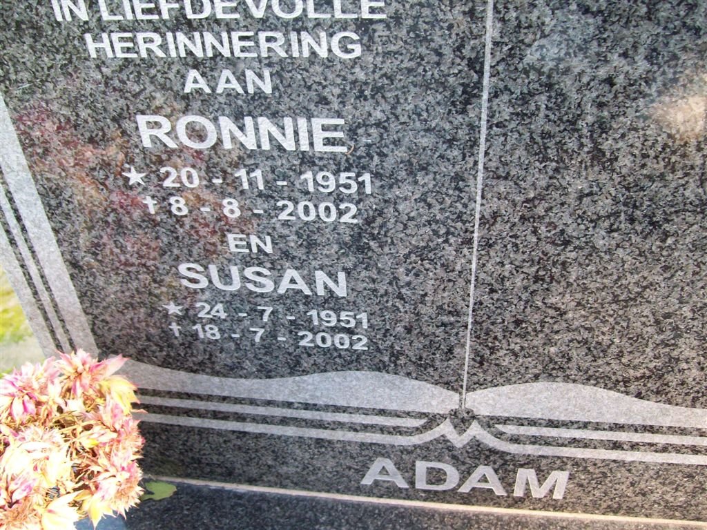 ADAM Ronnie 1951-2002 &amp; Susan 1951-2002