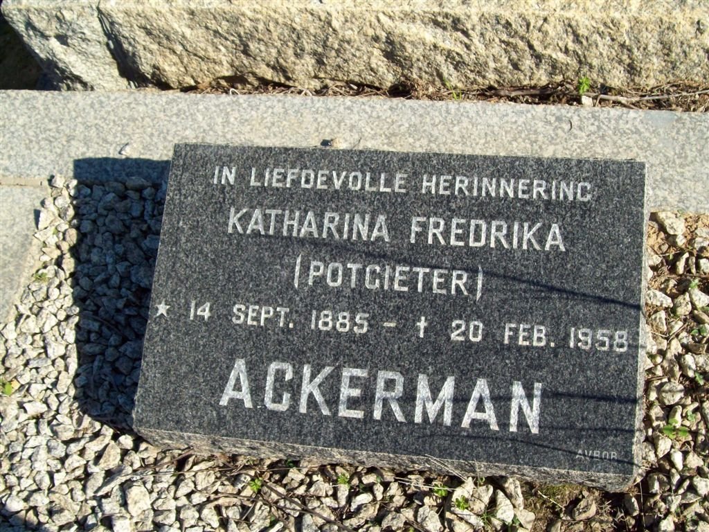 ACKERMAN Katharina Fredrika nee POTGIETER 1885-1958