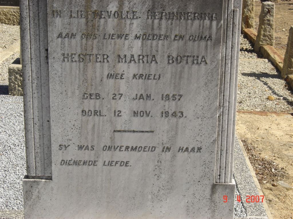 BOTHA Hester Maria nee KRIEL 1857-1943