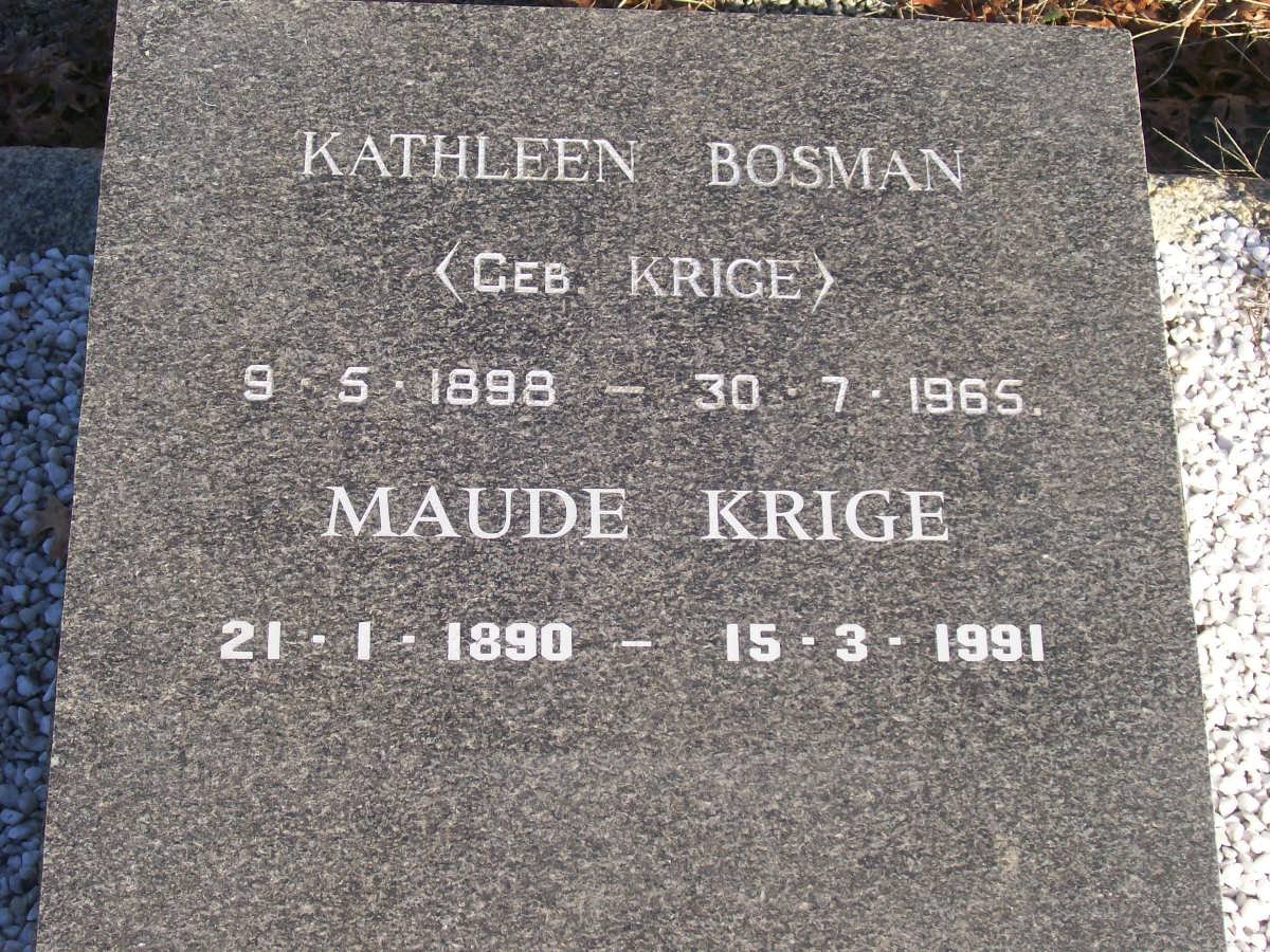 BOSMAN Kathleen nee KRIGE 1898-1965 :: KRIGE Maud 1890-1991