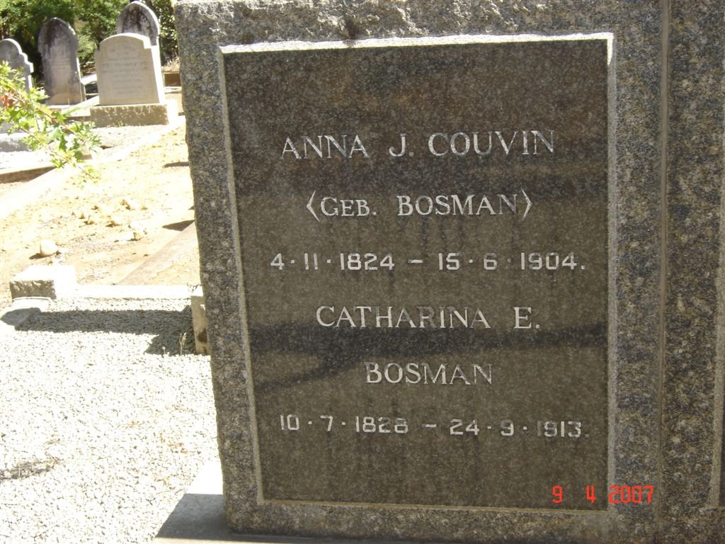 COUVIN Anna J., nee BOSMAN 1824-1904, BOSMAN Catharina E. 1828-1913