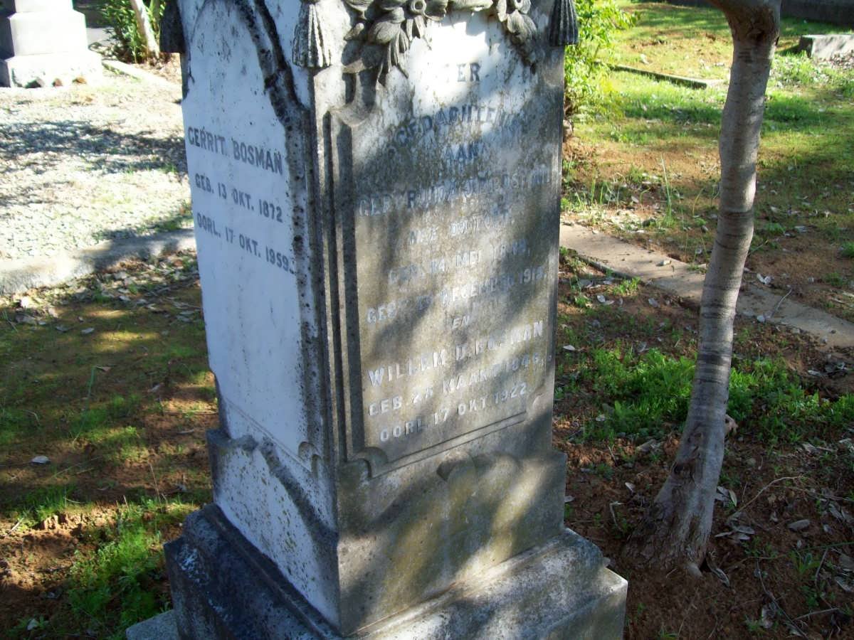 BOSMAN Willem D. 1846-1922 &amp; Gertruida J. DU TOIT 1848-1915