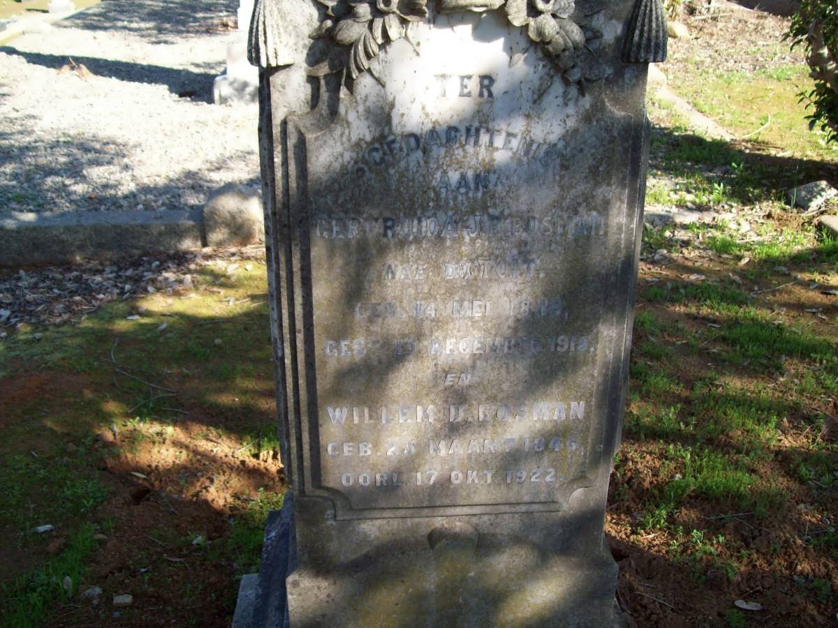 BOSMAN Willem D. 1846-1922 &amp; Gertruida J. DU TOIT 1848-1915