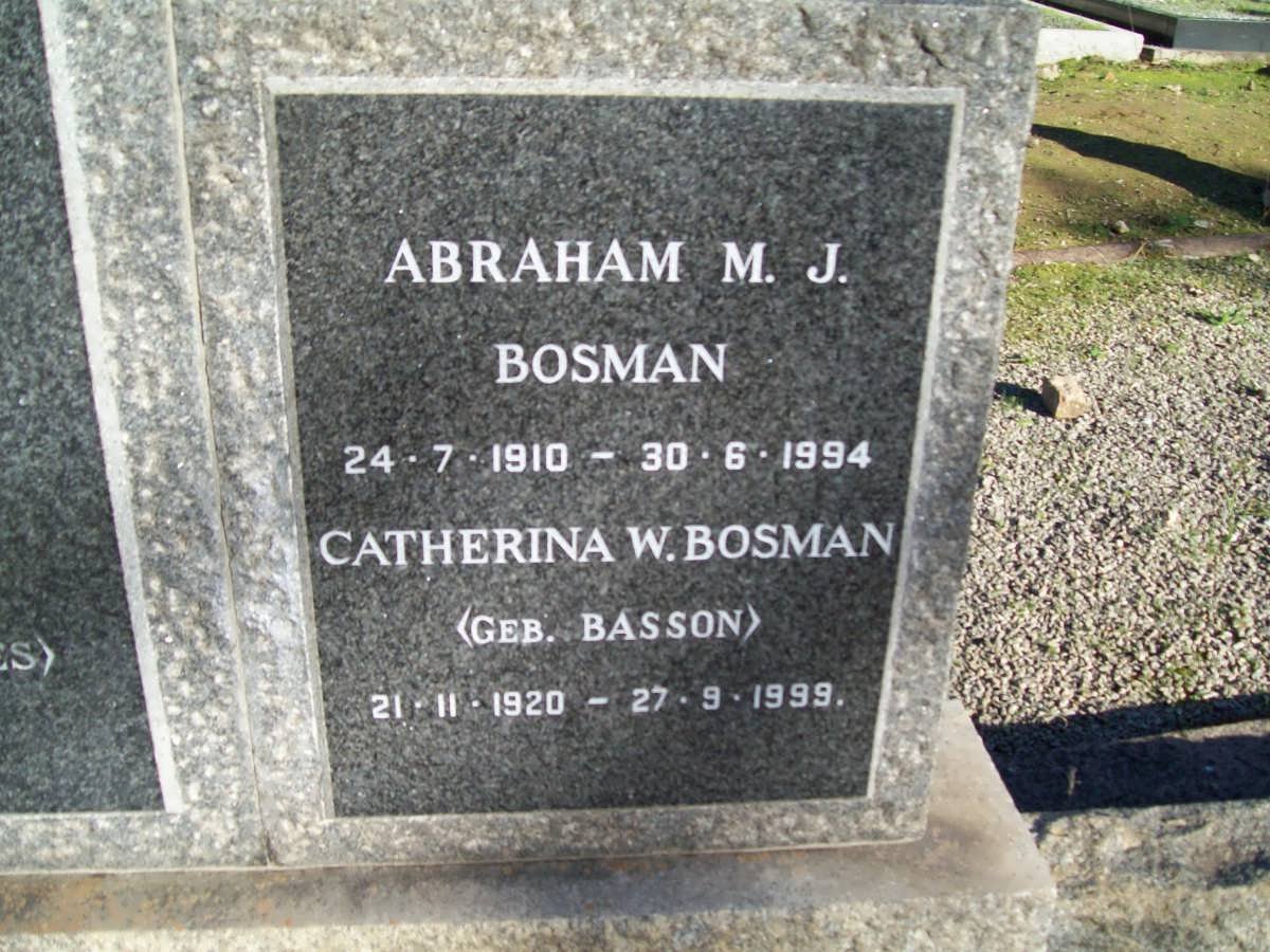 BOSMAN Abraham M.J. 1910-1994 :: BOSMAN Catherina W. nee BASSON 1920-1999