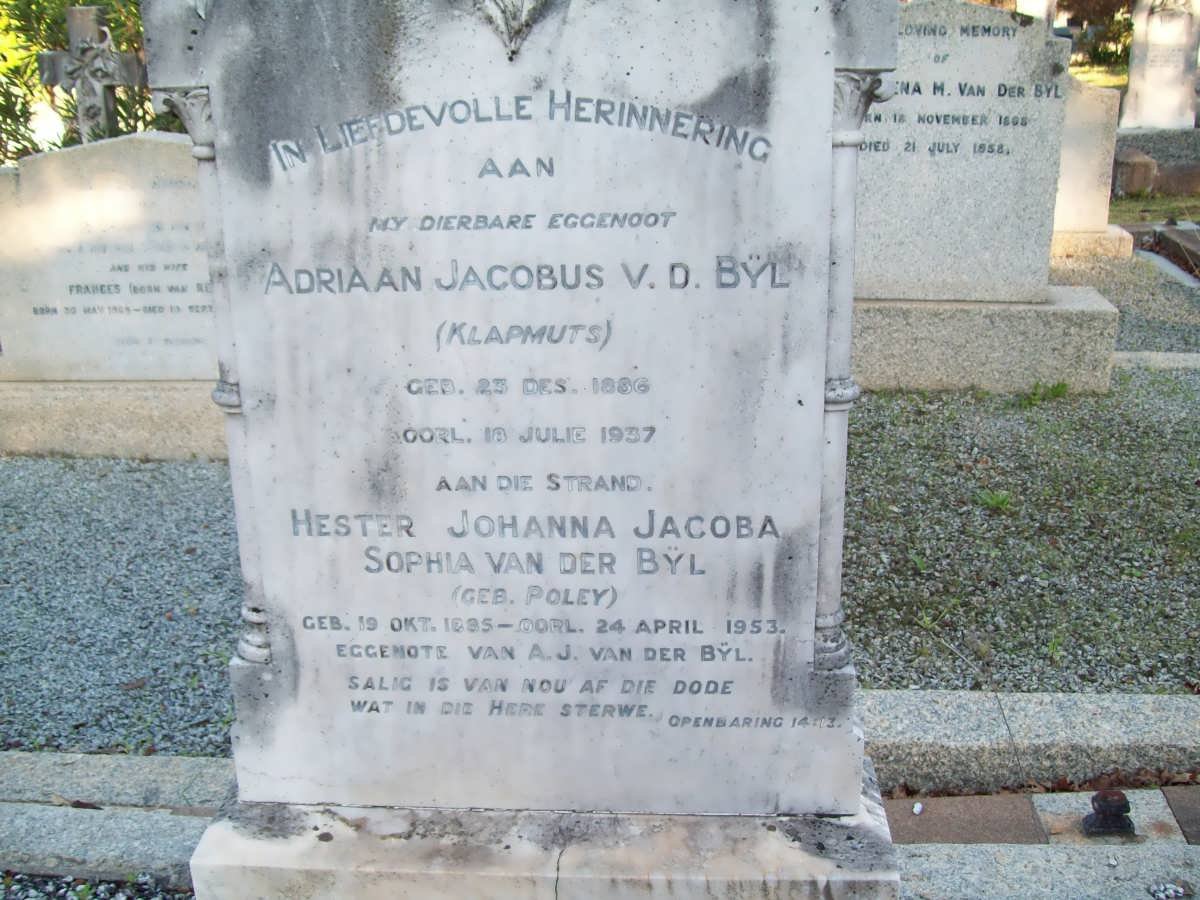 BYL Adriaan Jacobus, van der 1886-1937 &amp; Hester Johanna Jacoba Sophia POLEY 1885-1953