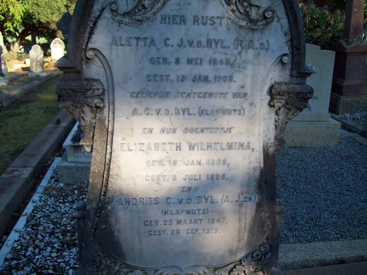 BYL Jan C. 1847-1919 &amp; Aletta C.J. 1848-1908 :: V.D. BYL Elizabeth Wilhelmina 1885-1885