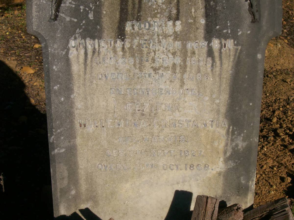 BYL Andries Christoffel, van der 1825-1886 &amp; Geziena Willemina Constantia MARAIS 1827-1868