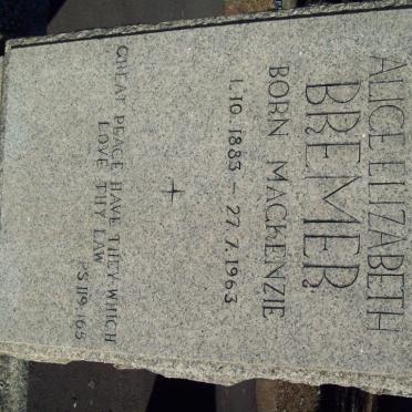 BREMER Alice Elizabeth nee MACKENZIE 1883-1963