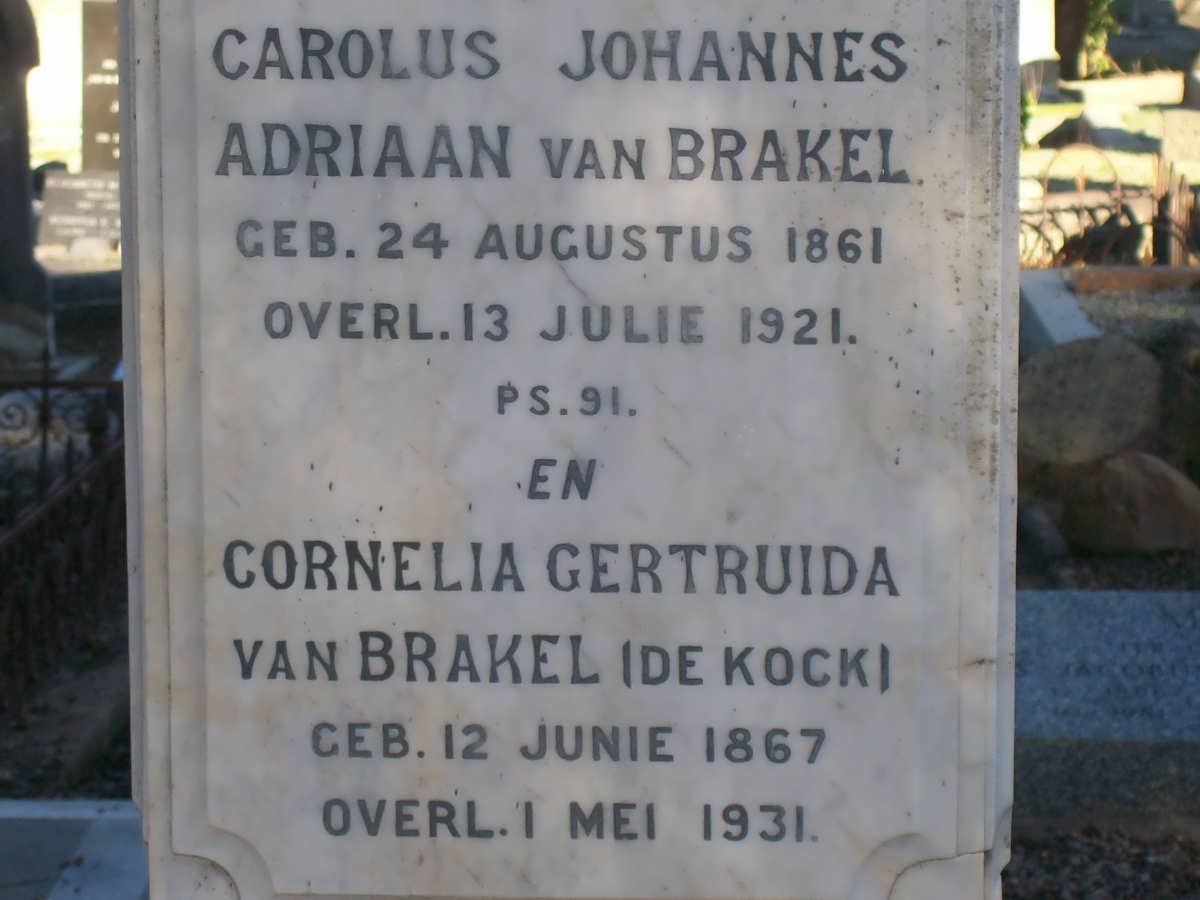 BRAKEL Carolus Johannes Adriaan, van 1861-1921 &amp; Cornelia Gertruida DE KOCK 1867-1931