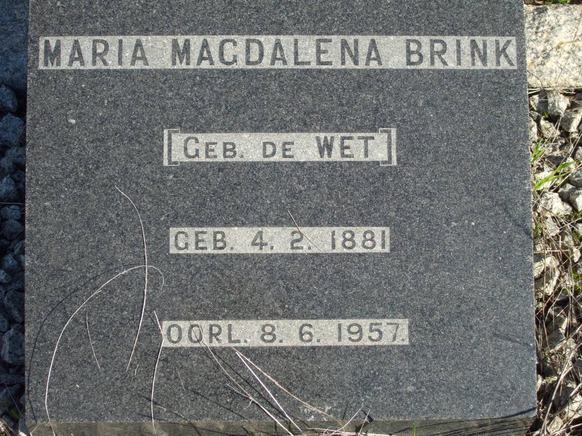 BRINK Maria Magdalena nee DE WET 1881-1957