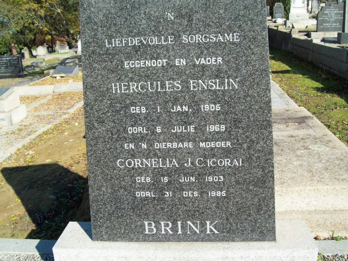 BRINK Hercules Enslin 1905-1969 &amp; Cornelia J.C. 1903-1985